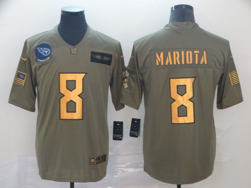 Men Tennessee Titans #8 Mariota Gold Nike Olive Salute To Service Limited NFL Jersey
